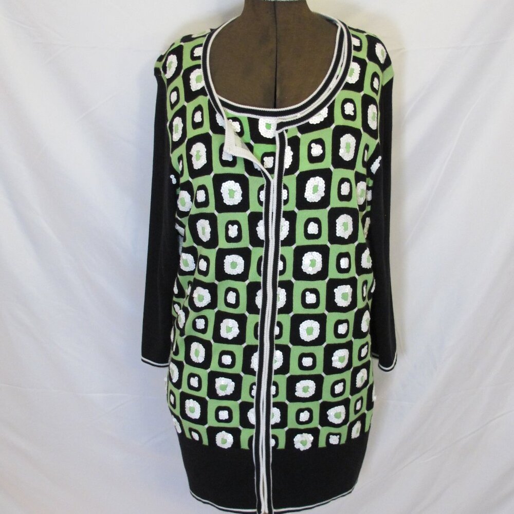 Berek sequined sweater set – black, white, green 1X